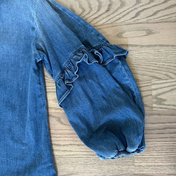 KAOS Denim Denim Ruffle Puff Sleeve Top - Picture 3 of 5